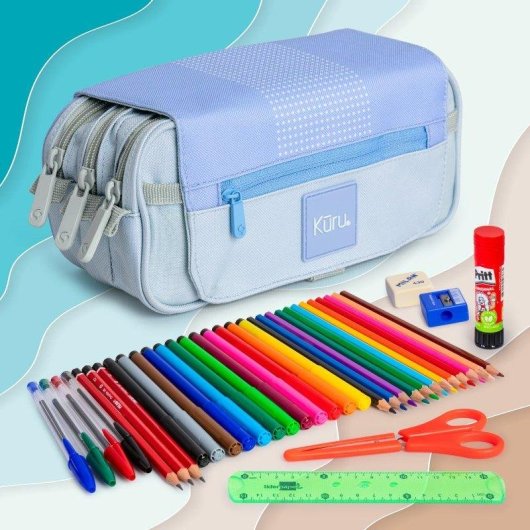 Estuche Portatodo Triple Grafoplás Kuru Azul 23 x 12 x 14 cm