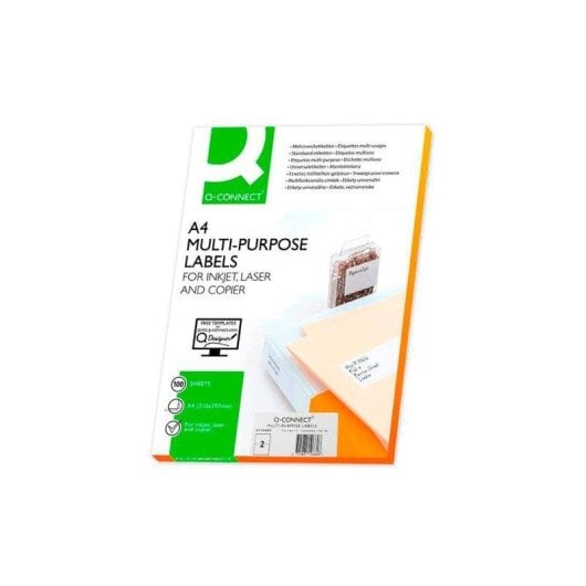 Etiquetas Adhesivas Q-Connect A4 2 Etiquetas x Hoja 100 Hojas Caja