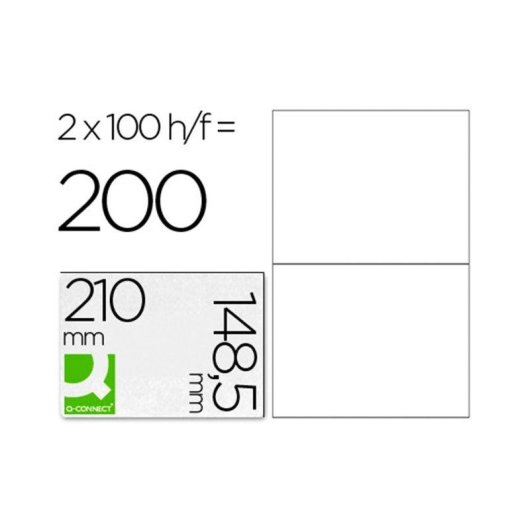 Etiquetas Adhesivas Q-Connect A4 2 Etiquetas x Hoja 100 Hojas Caja