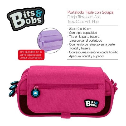 Estuche Escolar Triple Grafoplás BitsBobs con 40 Utensilios Incluidos Magenta