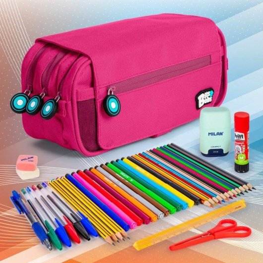 Estuche Escolar Triple Grafoplás BitsBobs con 40 Utensilios Incluidos Magenta