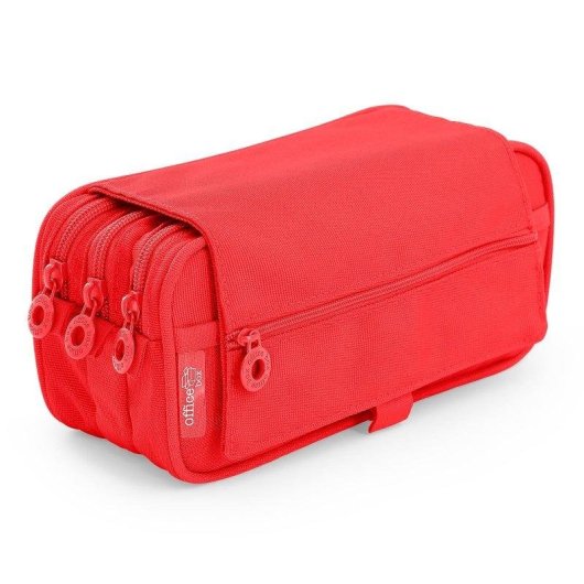 Estuche Escolar Triple Portatodo Practicdomus Rojo Coral Alta Capacidad