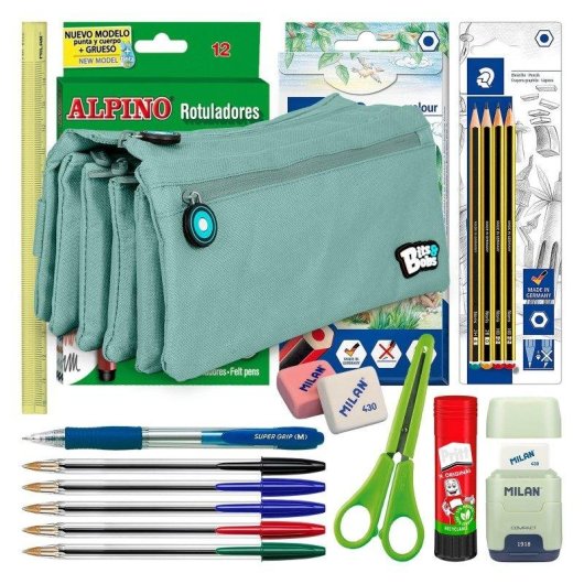 Estuche Escolar Cuádruple Grafoplas Bitsbobs con 40 Utensilios Incluidos Azul Soft