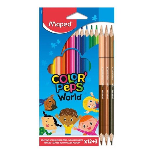 Matite Colori Maped Color'peps - Scatola da 12 + 3 Matite Duo Pelle