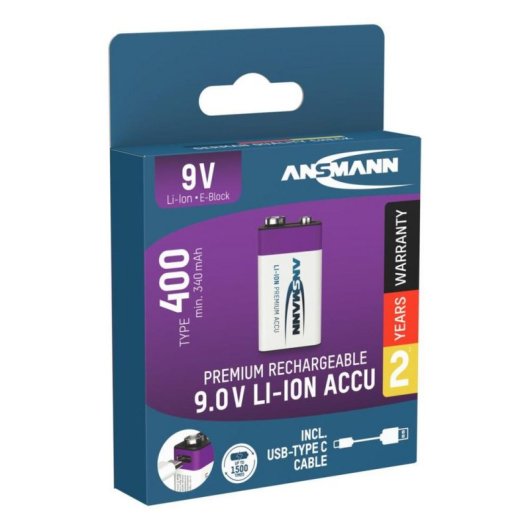 Pile Ansmann 1315-0005 Recargable 9V Ión de Litio 400 mAh