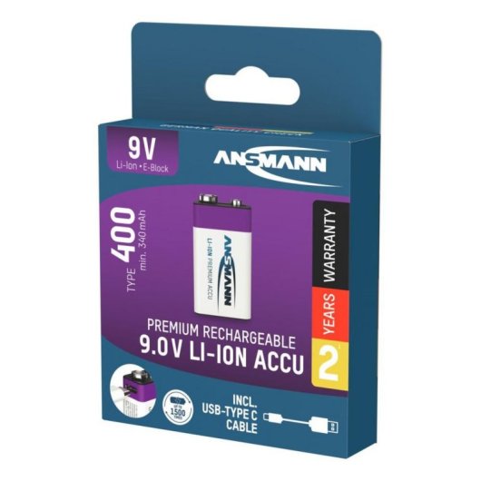 Pile Ansmann 1315-0005 Recargable 9V Ión de Litio 400 mAh