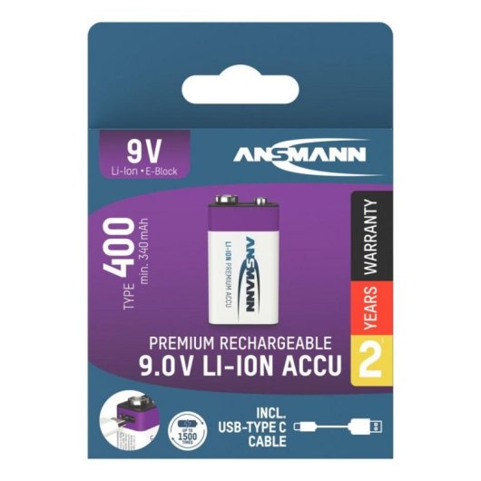 Pile Ansmann 1315-0005 Recargable 9V Ión de Litio 400 mAh