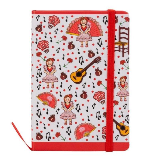 Libreta de notas A6 Javier Flamenca con cubiertas rígidas y marcapáginas