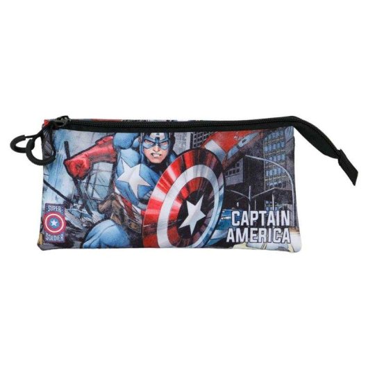 Capitán América Defender - Porta-triplo escolar com 2 fechos de correr multicolorido