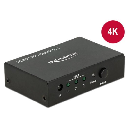 Conmutador HDMI Delock 18683 3 Entradas 1 Salida 4K Ultra HD 18 Gbit/s
