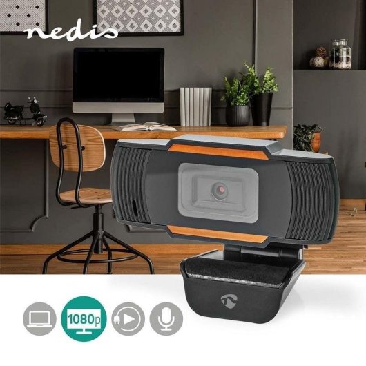 Cámara web Nedis WCAM100BK Full HD 1080p USB 2.0 Negro