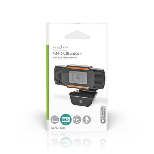 Cámara web Nedis WCAM100BK Full HD 1080p USB 2.0 Negro