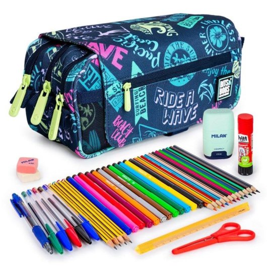 Estuche Escolar Triple Grafoplás Design Pack ColePack con 40 Utensilios
