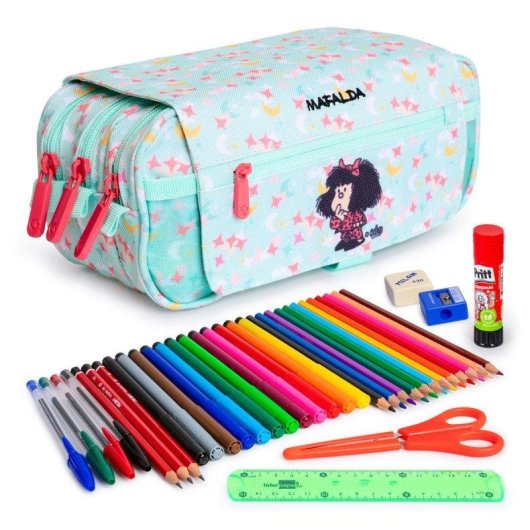 Estuche Escolar Triple Grafoplás ColePack EcoDesign con Material Incluido y Tres Cremalleras