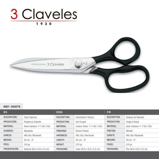 Forbici Multiuso Professionali 3 Claveles Forgiate Tipo Tappezziere 20 cm