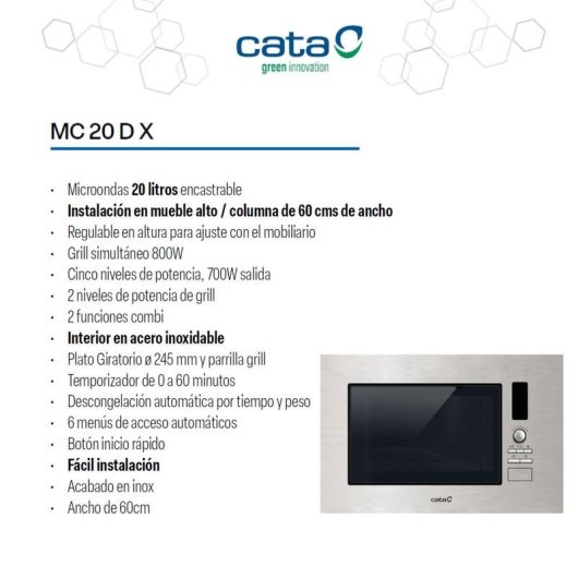 Micro-ondas CATA MC 20 D X 20 Litros 800W Grill Quartzo 6 Programas