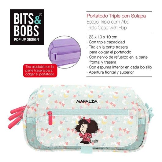 Estuche Escolar Triple Grafoplás Design con Material Incluido Mafalda Pijama