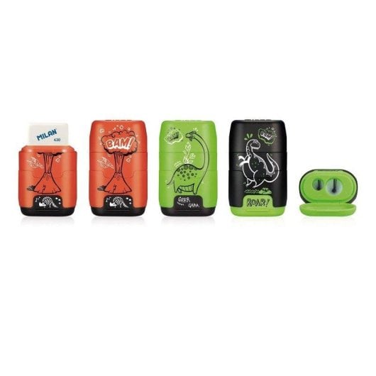 Goma y Sacapuntas Doble Milan Million Years Ago Pack Afilaborras Rojo