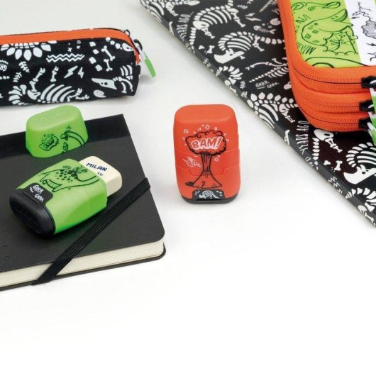 Goma y Sacapuntas Doble Milan Million Years Ago Pack Afilaborras Rojo