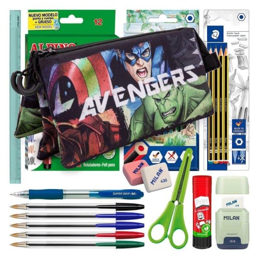 Estuche Triple Karactermania Vengadores con Material Escolar de 40 Piezas