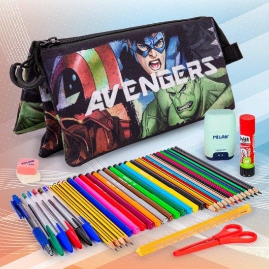 Estuche Triple Karactermania Vengadores con Material Escolar de 40 Piezas