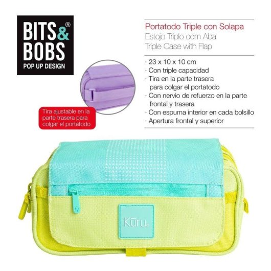 Estuche Portatodo Triple Grafoplás Kuru Turquesa