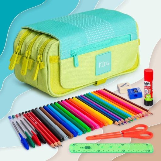 Estuche Portatodo Triple Grafoplás Kuru Turquesa