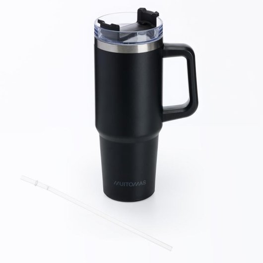 Cálice de viagem Muitomas Travelmug 900 ml Preto Aço Inoxidável Dupla Parede