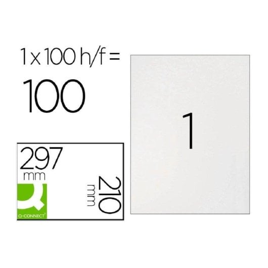 Etiquetas Adhesivas A4 Q-Connect 1 Etiqueta por Hoja 100 Hojas Blancas