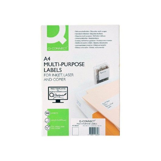 Etiquetas Adhesivas A4 Q-Connect 1 Etiqueta por Hoja 100 Hojas Blancas