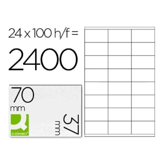 Caja Etiquetas Adhesivas Q-Connect 100 Hojas Din A4 24 Etiquetas 70x37 mm