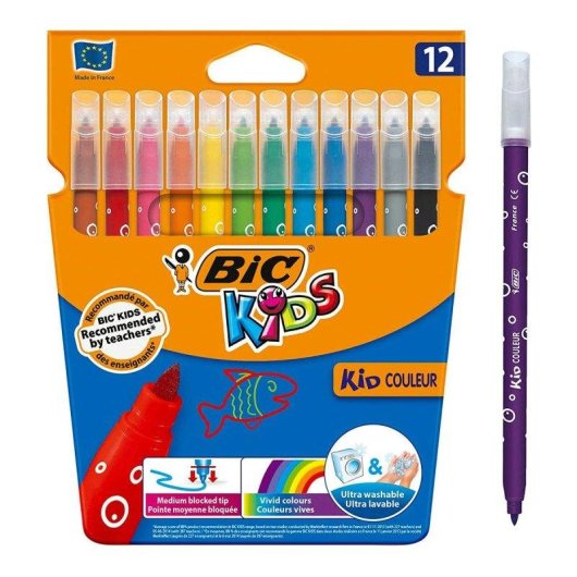 Astuccio 12 Pennarelli Bic Kids Colori Infantili Lavabili