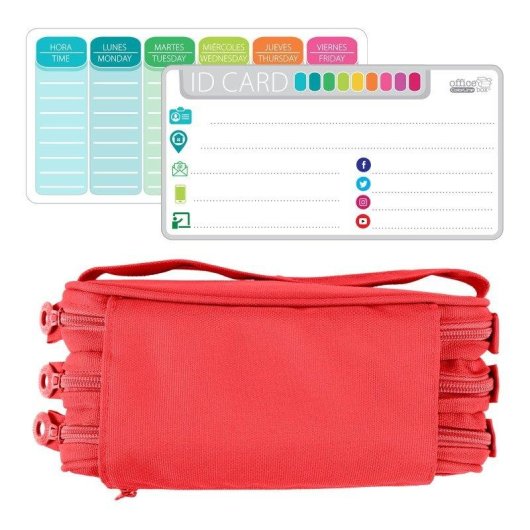 Astuccio Triplo Officebox Colepack Eco Corallo con Materiale Scolastico Incluso