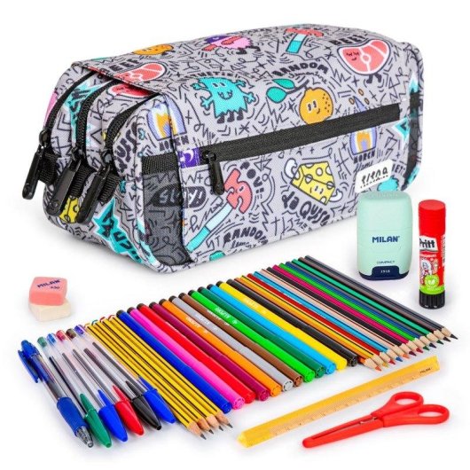 Estuche escolar triple Grafoplás Design con material escolar de primeras marcas