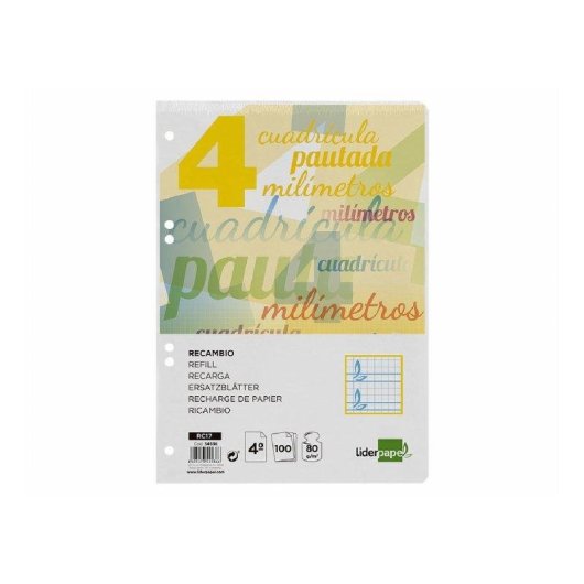 Cuaderno Liderpapel Cuartos 100 Hojas 75 g Cuadriculado Pautado 4 mm Con Margen 6 Taladros