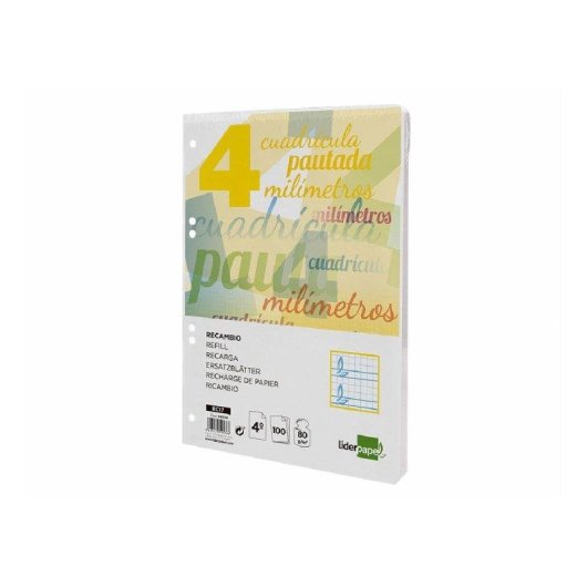 Cuaderno Liderpapel Cuartos 100 Hojas 75 g Cuadriculado Pautado 4 mm Con Margen 6 Taladros