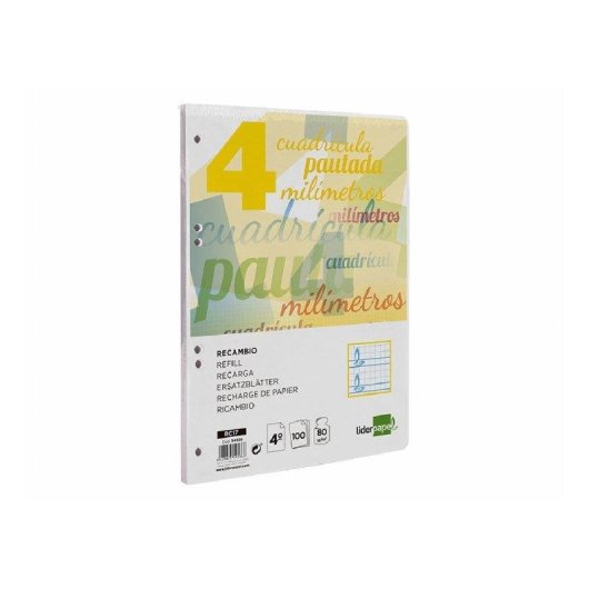 Cuaderno Liderpapel Cuartos 100 Hojas 75 g Cuadriculado Pautado 4 mm Con Margen 6 Taladros
