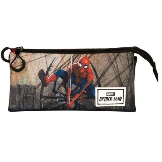 Estojo escolar triplo Spiderman Webslinger com 2 fechos de cor multicolorido