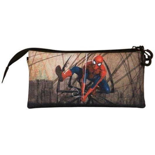 Estojo escolar triplo Spiderman Webslinger com 2 fechos de cor multicolorido