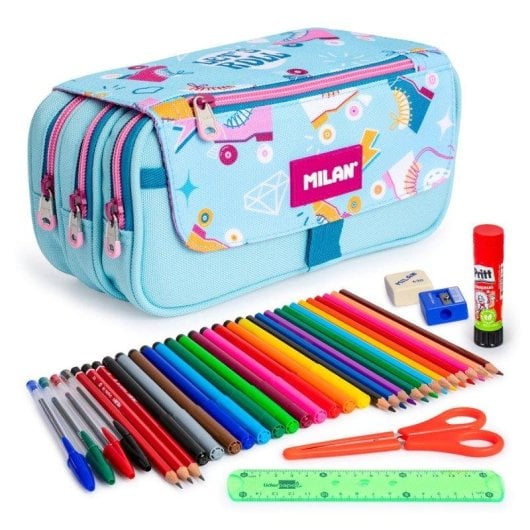 Estuche Triple Milan Roller con Material Escolar Incluido