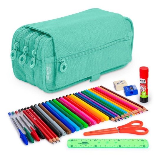Estuche Triplo Officebox Colepack Eco Turquesa con Materiale Scolastico Incluso