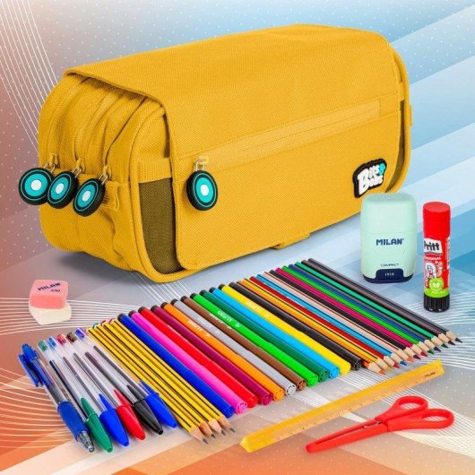 Estuche Escolar Triple Grafoplás BitsBobs con 40 Utensilios Incluidos Amarillo