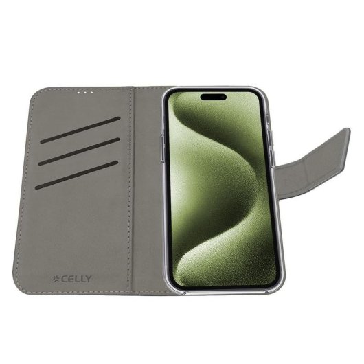 Funda para móvil Celly WALLY portefeuille cuir synthétique noir avec support pour iPhone 17