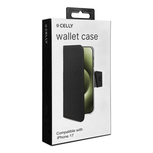 Funda para móvil Celly WALLY portefeuille cuir synthétique noir avec support pour iPhone 17