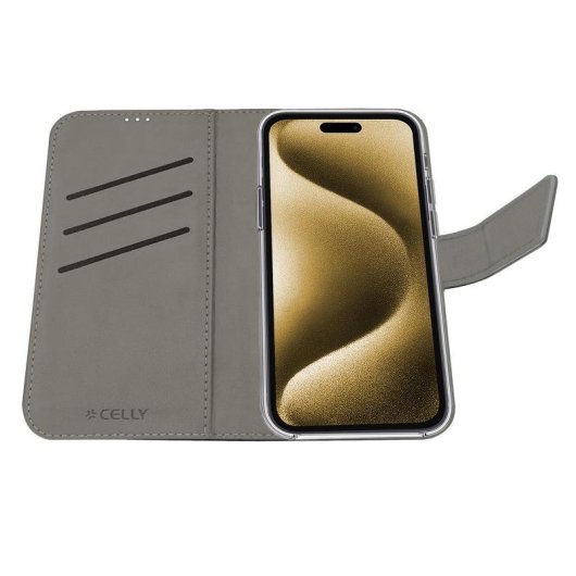 Funda para móvil Celly WALLY portefeuille simili cuir sable avec support magnétique pour iPhone 17 Pro Max