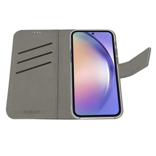 Funda para móvil Celly WALLY1064 cartera en piel sintética negra con soporte para Galaxy A55 5G