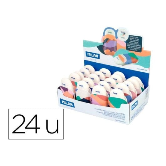 Goma de borrar Milan The Fun ovalada con funda caja de 24 unidades