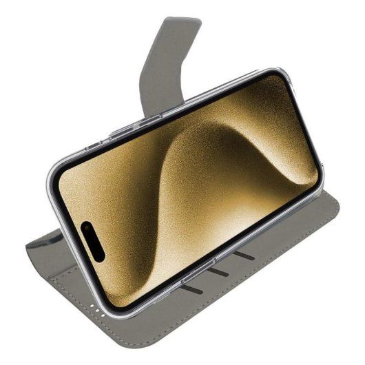 Funda para móvil Celly WALLY1080 cartera piel sintética negra con soporte para iPhone 16 Plus