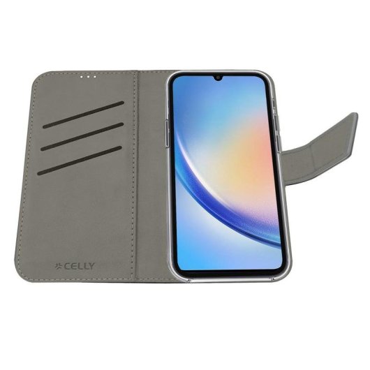 Funda para móvil Celly WALLY1063 cartera piel sintética negra soporte para Galaxy A35 5G
