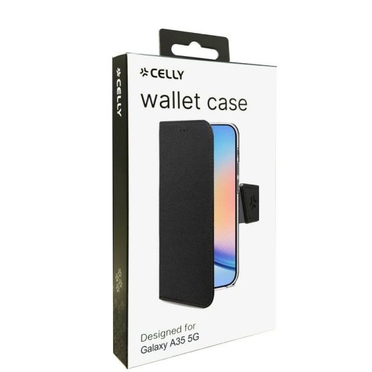 Funda para móvil Celly WALLY1063 cartera piel sintética negra soporte para Galaxy A35 5G